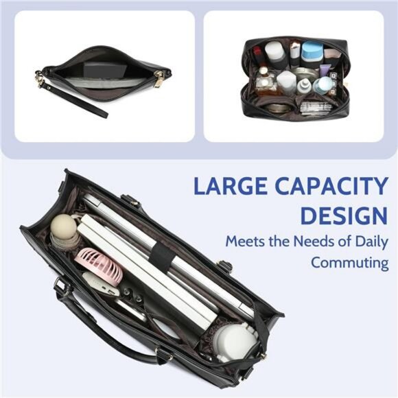 3pc Sets Laptop Bag for Women,15.6 Inch Work Tote Bags Waterproof Leather - Picture 5 of 7